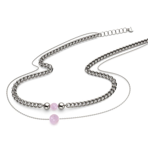 Quartz Rose x Argent | Collier chaîne de pierres précieuses